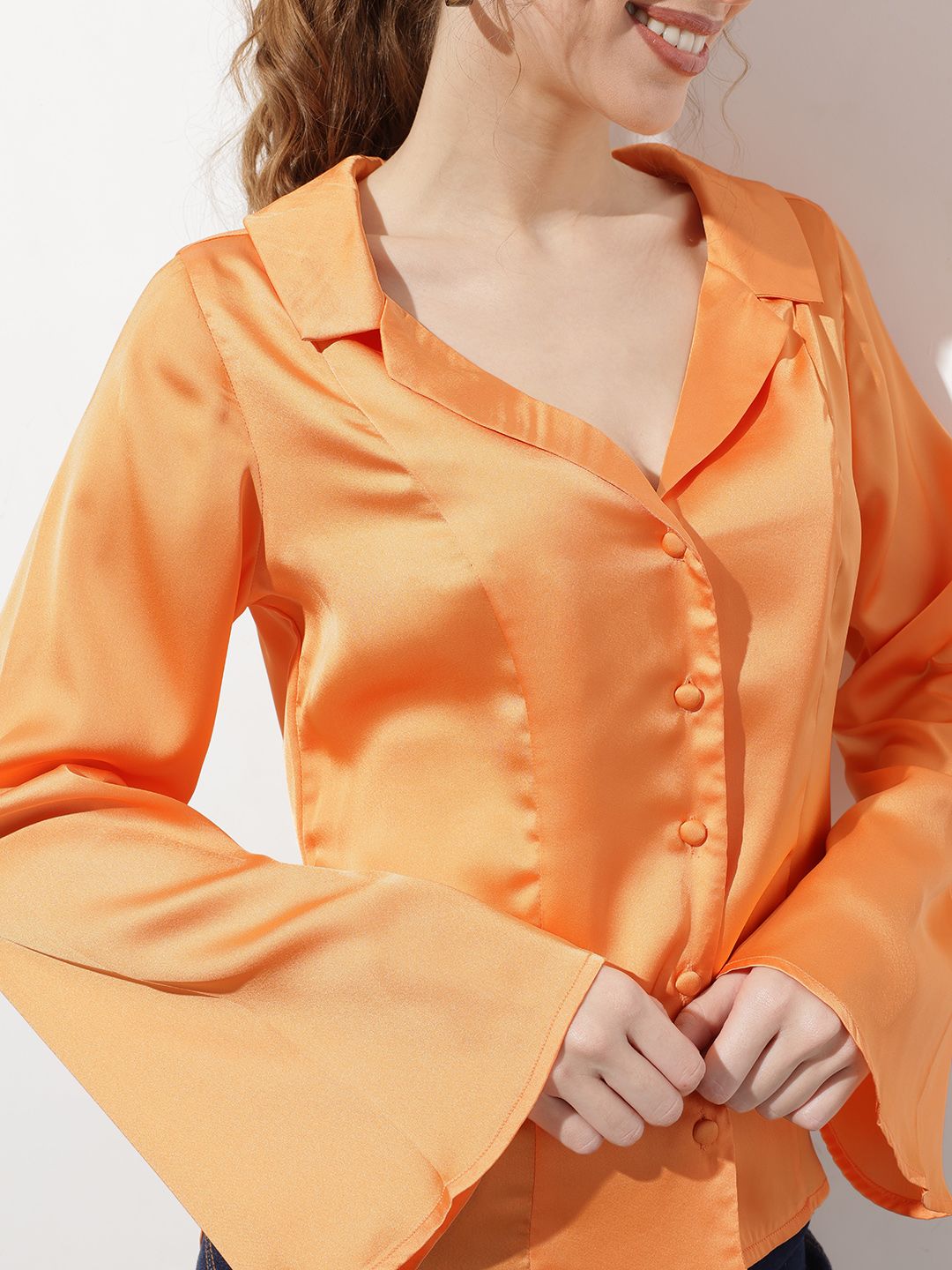 DressBerry Posh Perception Lapel Collar Satin Shirt