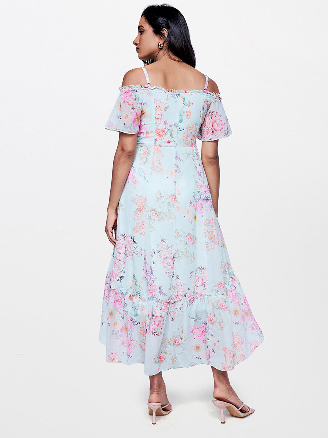 AND Floral Print Cold-Shoulder Fit & Flare Midi Dress