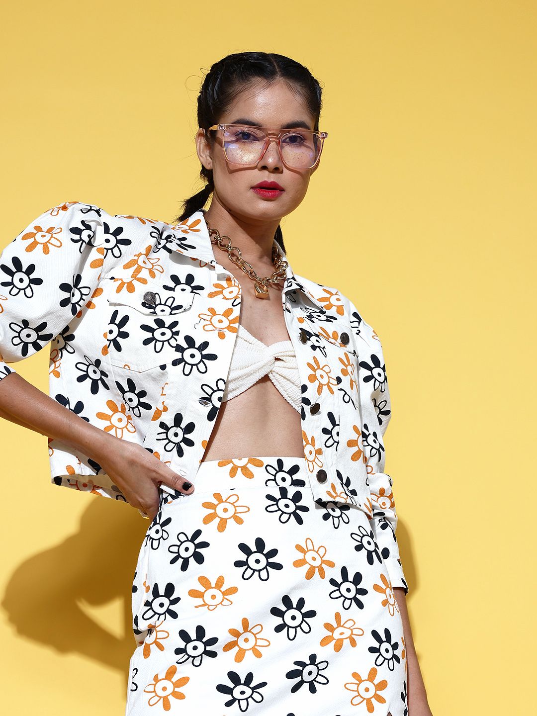 SASSAFRAS Women Alluring White Floral Kidult Kitsch Jacket