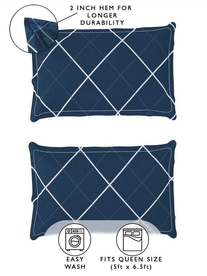 Story@home  Arena Blue & Grey Geometric Printed 180 TC Queen Bedsheet & 2 Pillow Covers