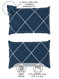 Story@home  Arena Blue & Grey Geometric Printed 180 TC Queen Bedsheet & 2 Pillow Covers