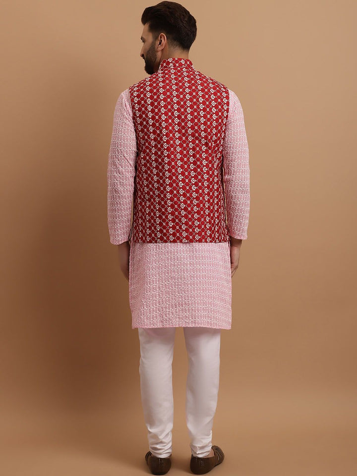 SOJANYA Men Ethnic Motifs Embroidered Pure Cotton Kurta With Pyjamas & Nehru Jacket