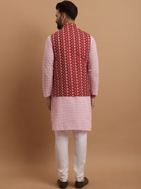 SOJANYA Men Ethnic Motifs Embroidered Pure Cotton Kurta With Pyjamas & Nehru Jacket