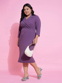SASSAFRAS Curve Plus Size Shirt Collar Wrap Midi Dress