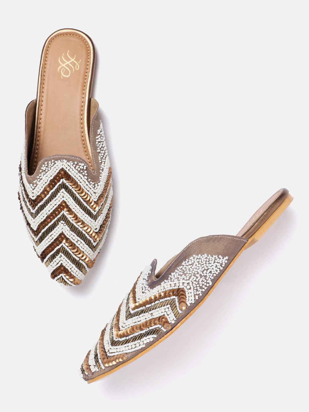 House of Pataudi Leather Embellished Ethnic Mules