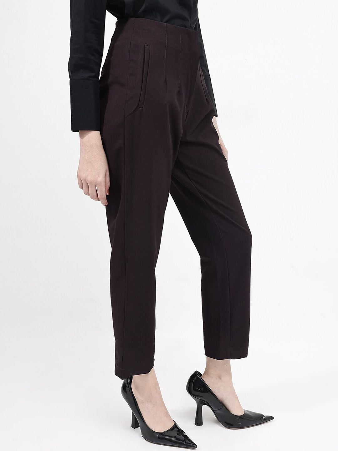 RAREISM Women Tapered Fit Cotton High-Rise Trousers