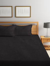 HOSTA HOMES Black Striped 300 TC Cotton 1 King Bedsheet with 2 Pillow Covers