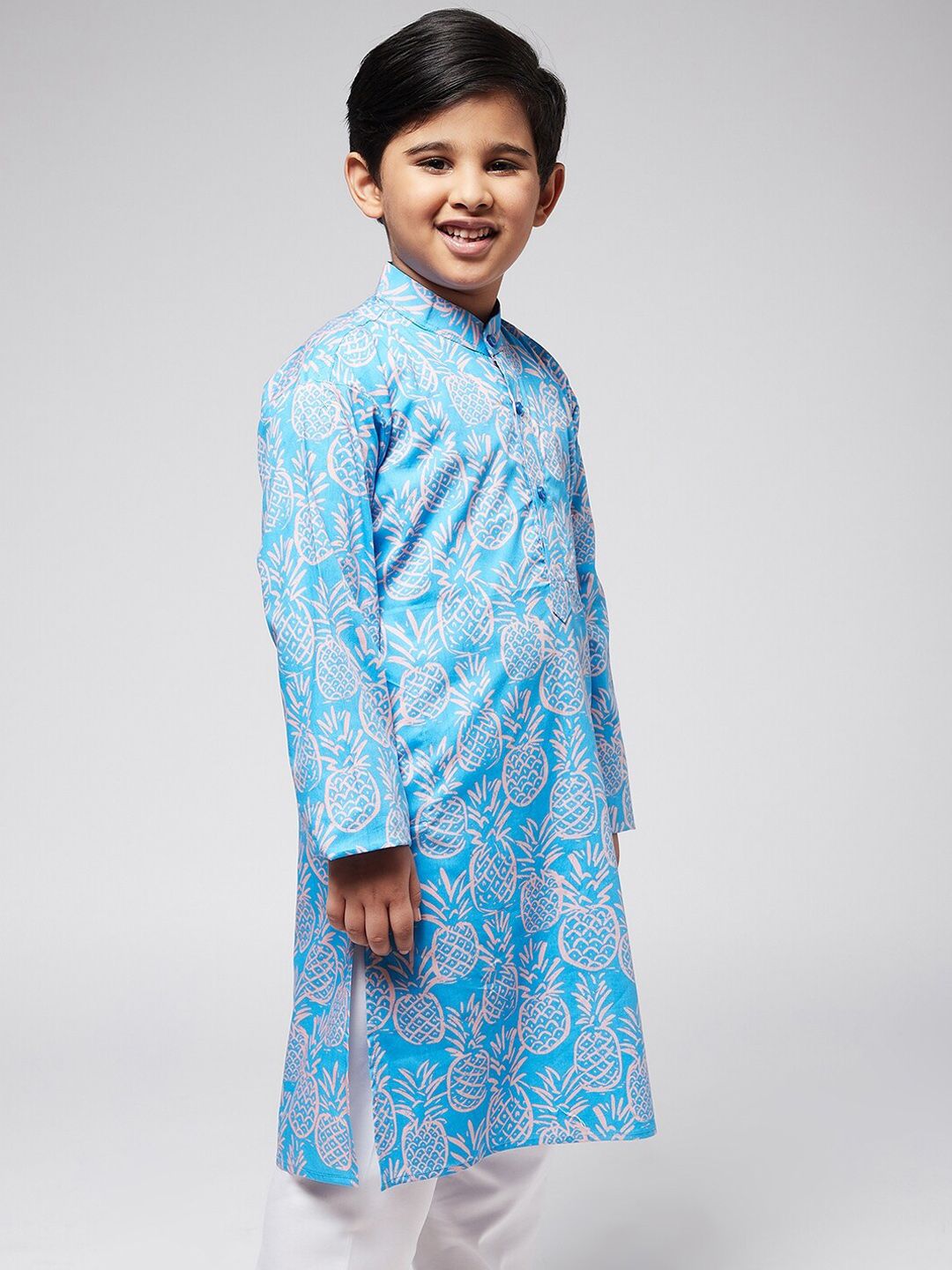 SOJANYA Boys Blue Floral Printed Kurta