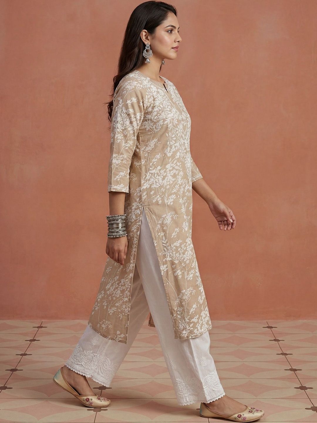 Kurta Sulam Benang Sulam Wanita Rumah Chikankari