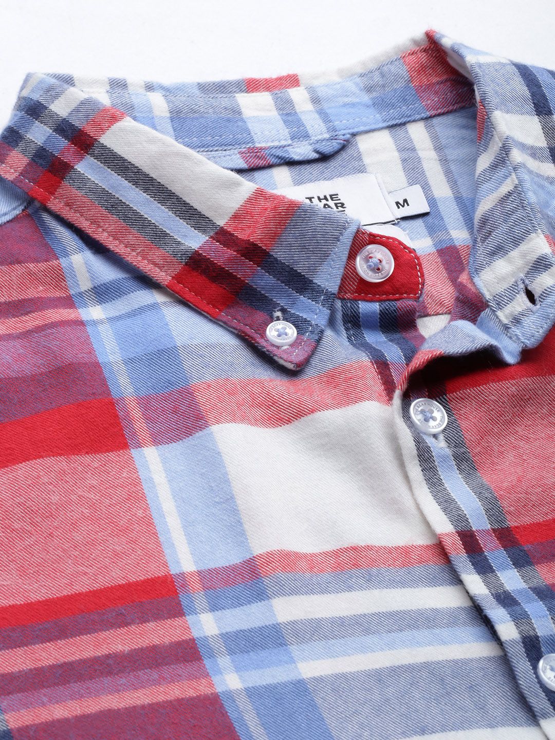 THE BEAR HOUSE Men Blue & Red Pure Cotton Slim Fit Tartan Checks Casual Shirt