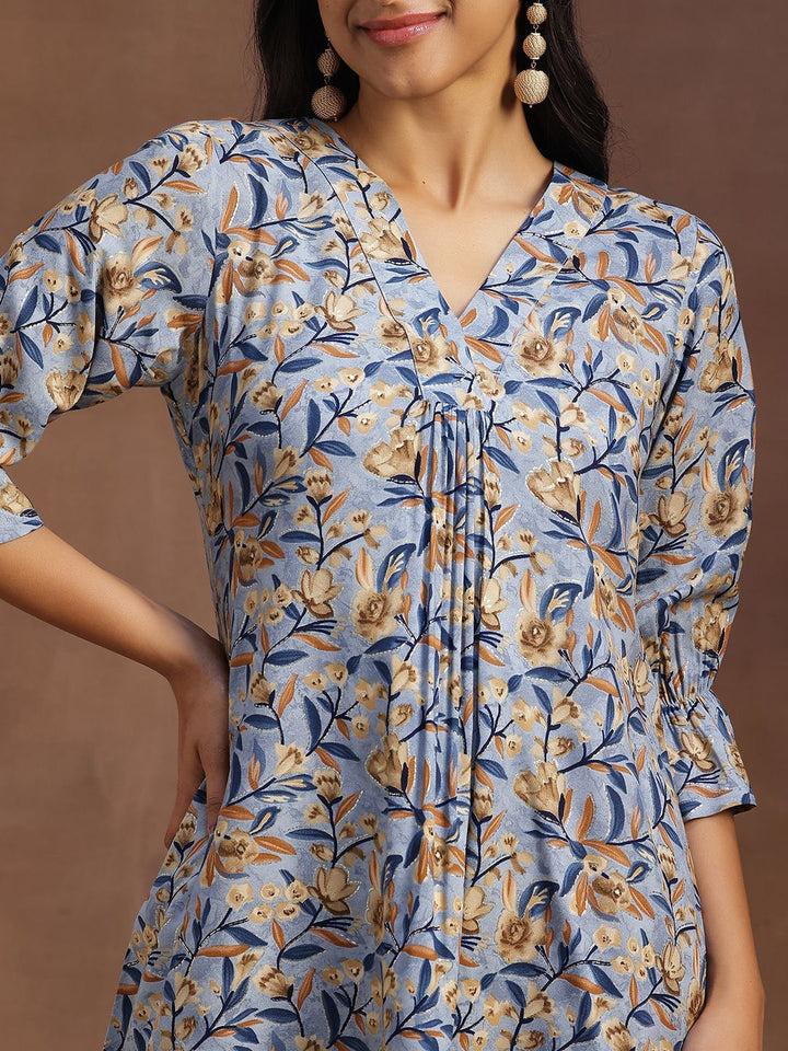 Libas Floral Printed V-Neck Pleated Kurti