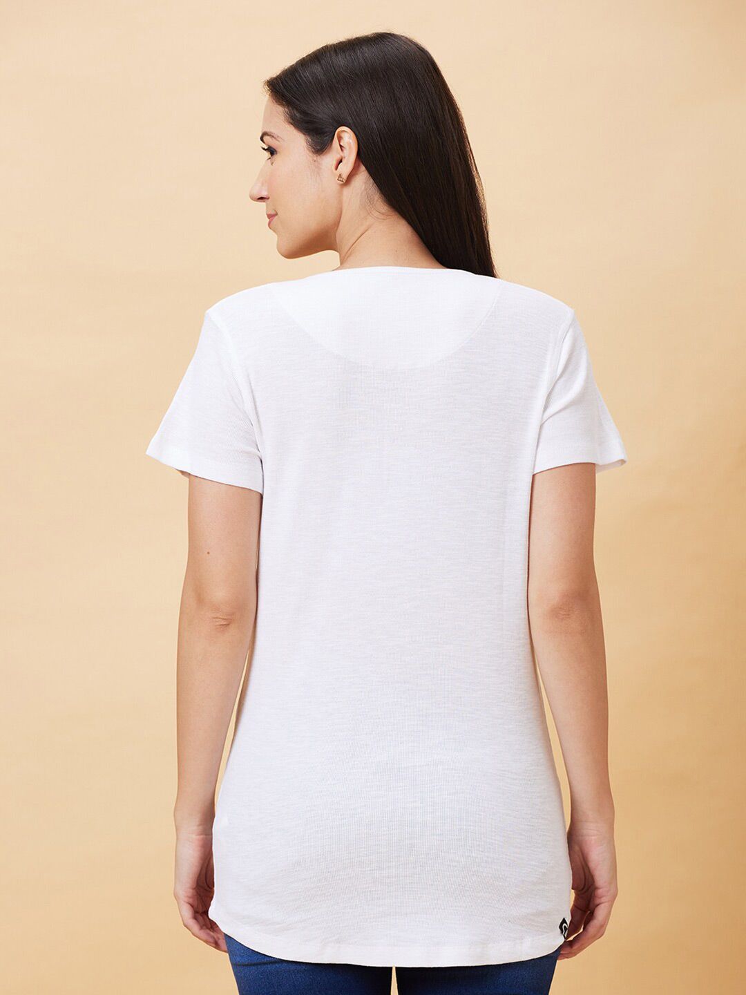 Being Human Henley Neck Short Sleeves Longline T-shirt