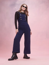 DressBerry Crinkled Effect Shoulder Straps Jumpsuit with Mock Buttons