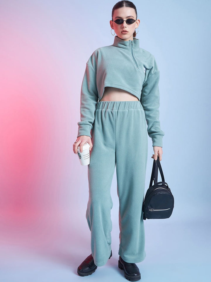STREET 9 Green Mock Collar Crop Sweatshirt