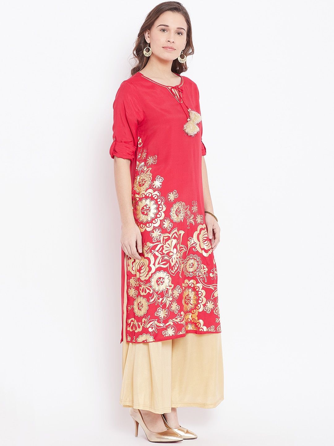Global Desi Women Red Printed Straight Kurta