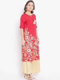 Global Desi Women Red Printed Straight Kurta