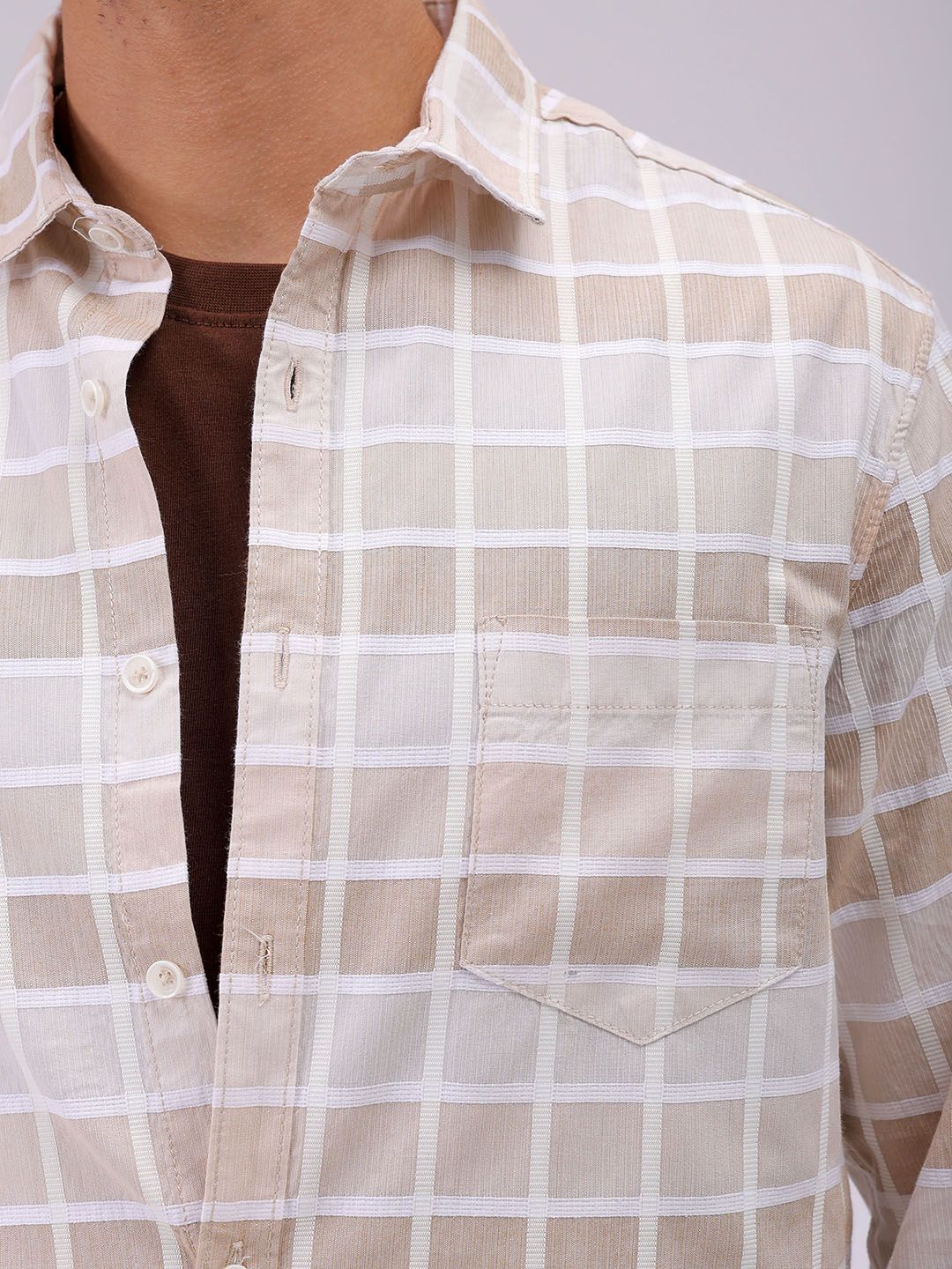 The Indian Garage Co Men Cutaway Collar Checked Cotton Slim Fit Casual Shirt
