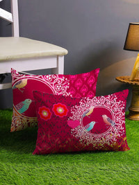 STITCHNEST Pink & Orange Set of 2 Floral Rectangle Cushion Covers