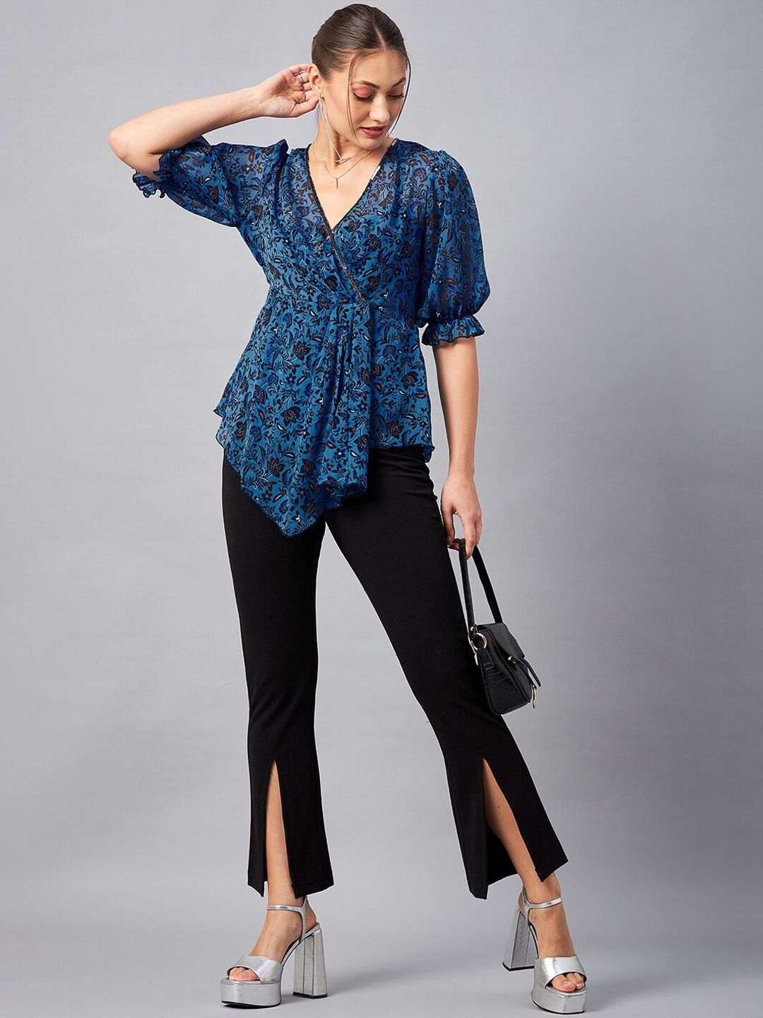 Antheaa Floral Printed V-Neck Tunic With Trousers Co-Ords