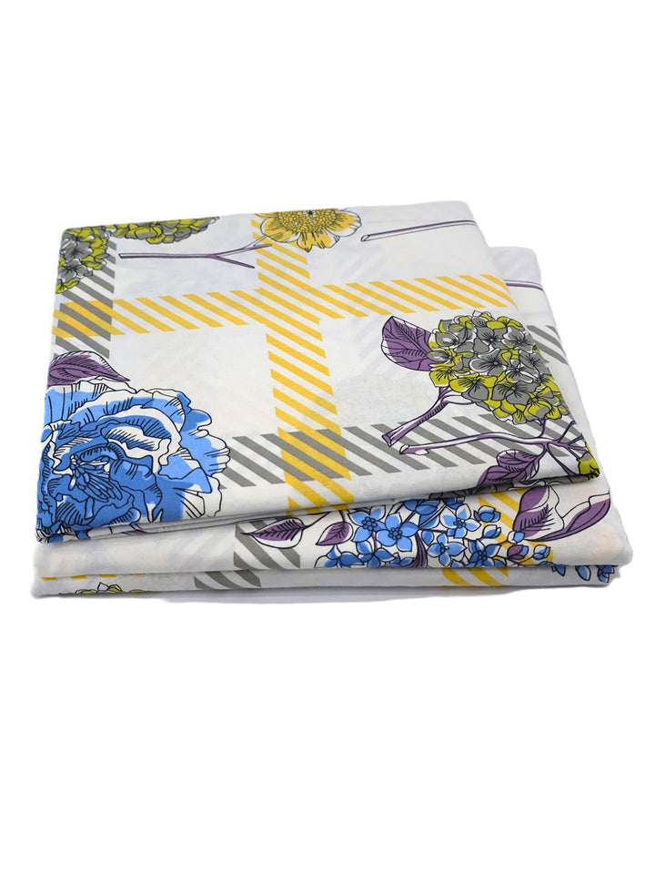BOMBAY DYEING Allure Blue Floral Cotton 144 TC Queen Fitted Bedsheet Set-1.52mX198 mX30cm