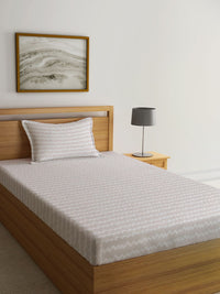 KLOTTHE Beige Chevron Cotton 300 TC Dilengkapi Cadar Bujang Halus dengan Sarung Bantal-87 x 59 inci