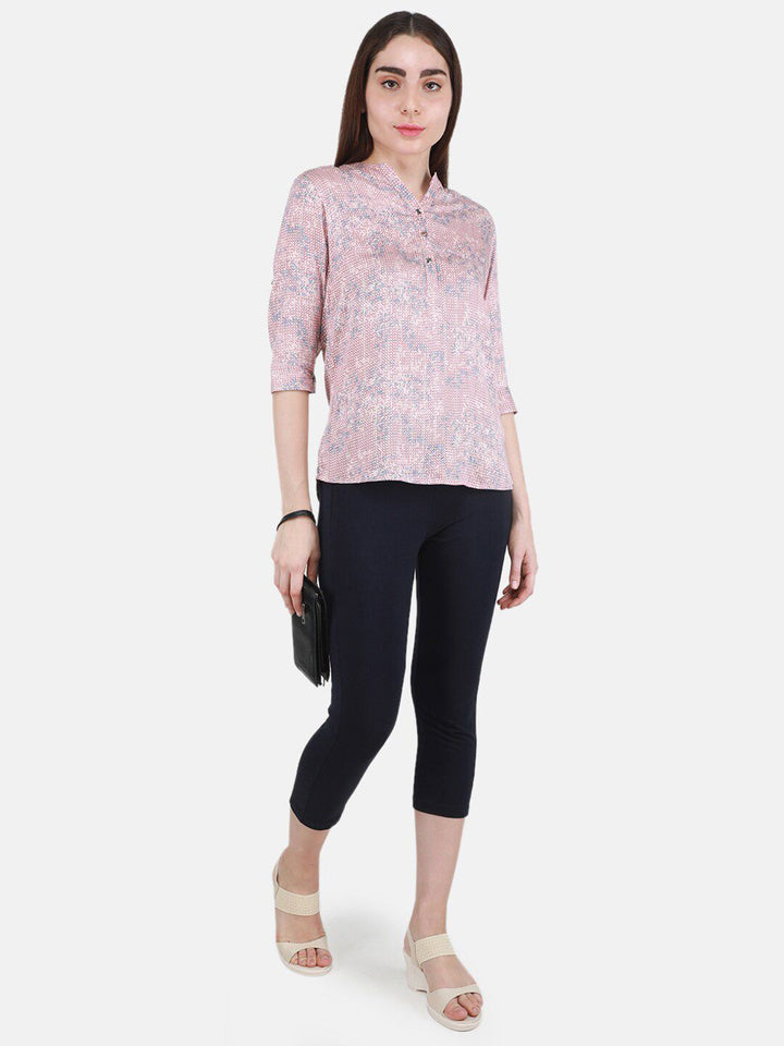 Monte Carlo Floral Printed Mandarin Collar Top