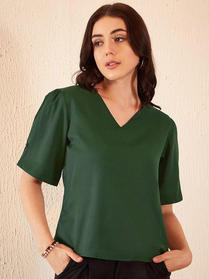 DENNISON V-Neck Puff Sleeves Top