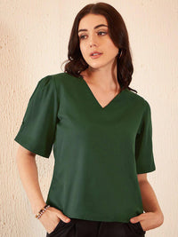 DENNISON V-Neck Puff Sleeves Top