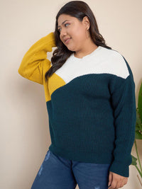 CURVY STREET Plus Size Colourblocked Pure Acrylic Pullover