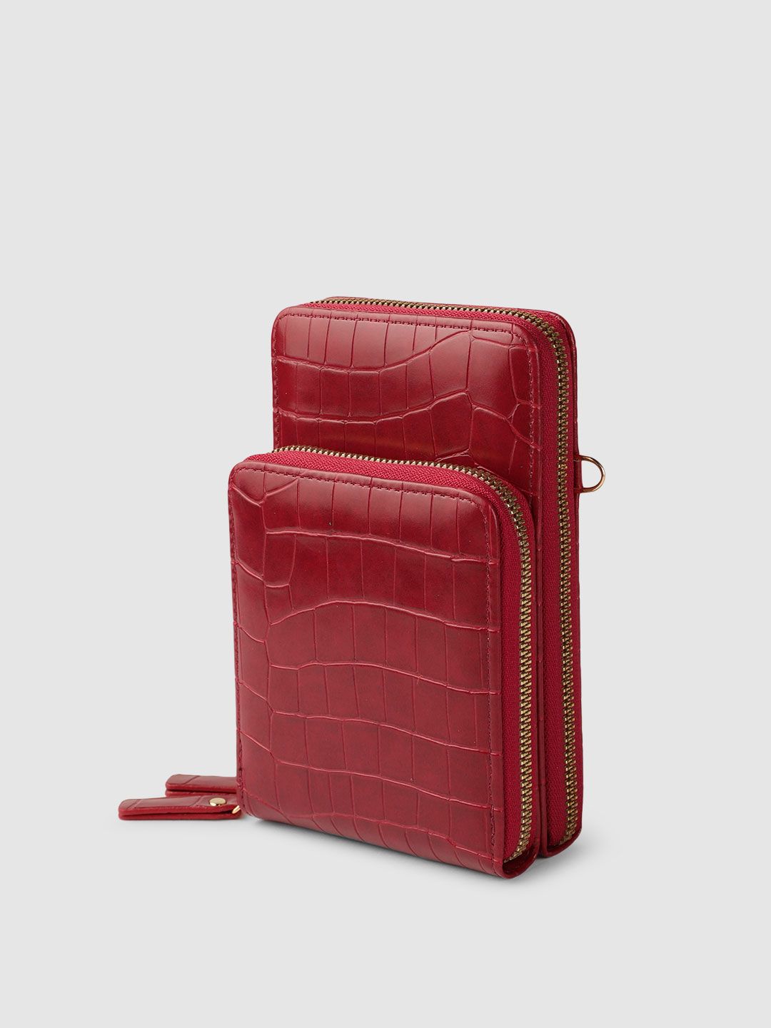 Lino Perros Maroon Croc Textured Structured Sling Bag with Detachable Sling Strap