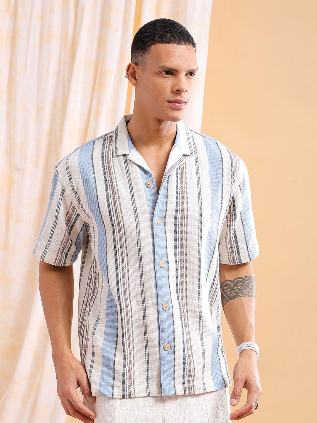 The Indian Garage Co Men Relaxed Fit Striped Resortwear Shirt