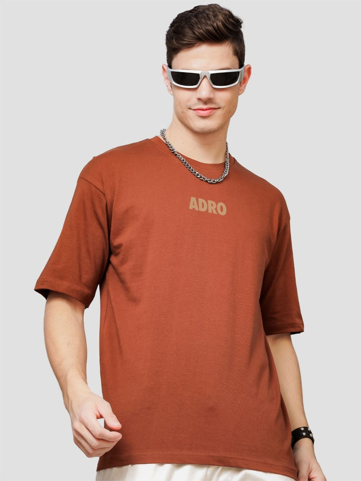 ADRO Men Printed V-Neck Applique T-shirt