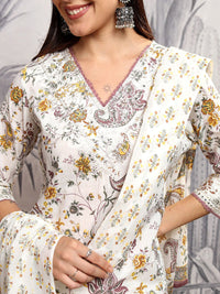 Vishudh Women Ethnic Motifs Printed Regular Pure Cotton Kurta with Trousers & With Dupatta