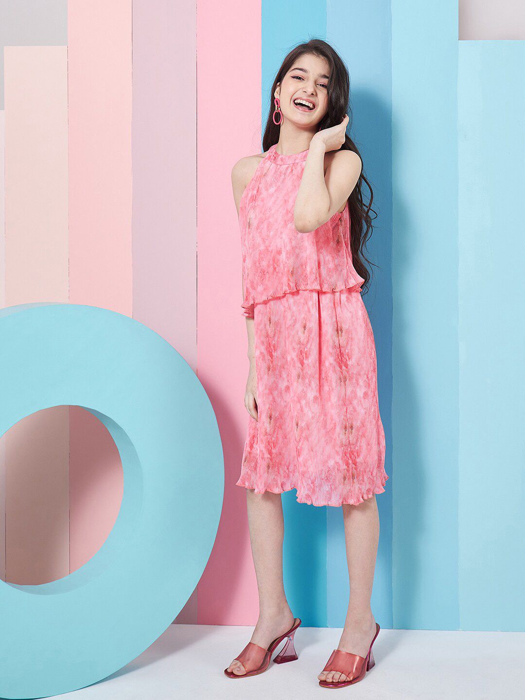 pspeaches Girls Round Neck A-Line Midi Dress
