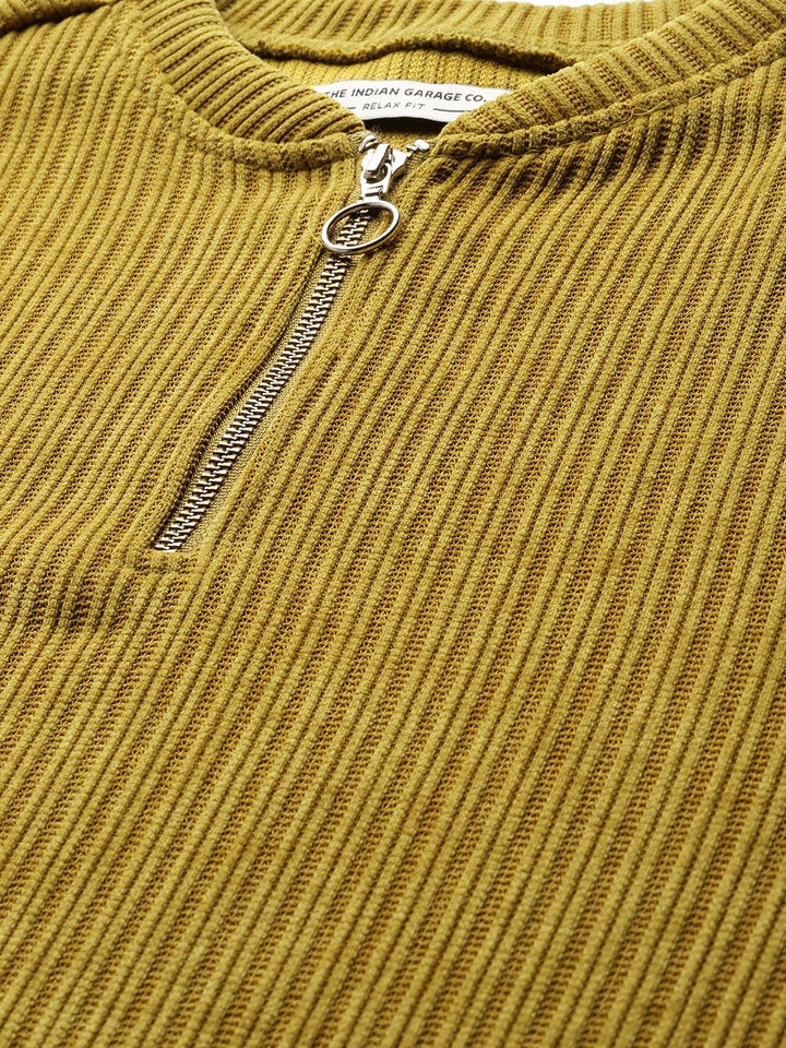 The Indian Garage Co Self Striped Stand Collar Corduroy Relaxed Fit Sweatshirt