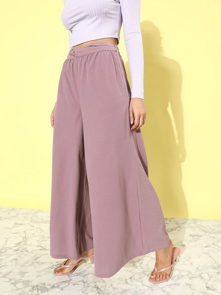Dressberry Women Dusty Mauve Pleated Romance Ramble Wide legs Flared Trousers