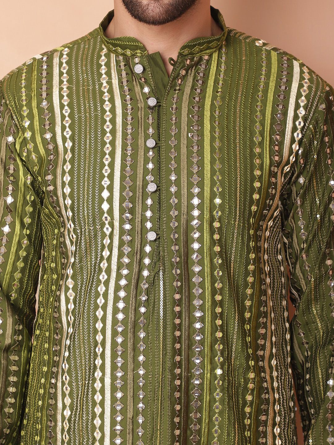 Jompers Geometric Embroidered Regular Mirror Work Straight Kurta With Pyjamas