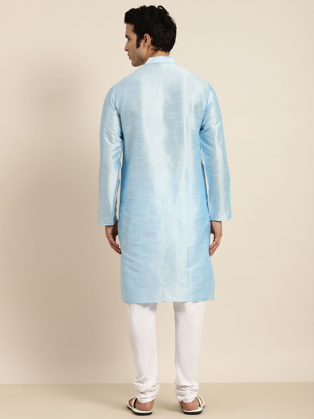 Anug by SOJANYA Men Blue Band Collar Kurta