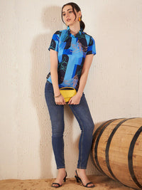 DENNISON Floral Printed High Neck Crepe Top
