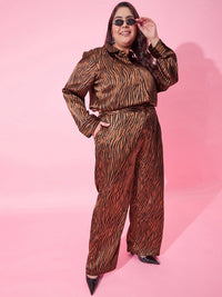 CURVY STREET Women Animal Printed Loose Fit High-Rise Pleated Trousers