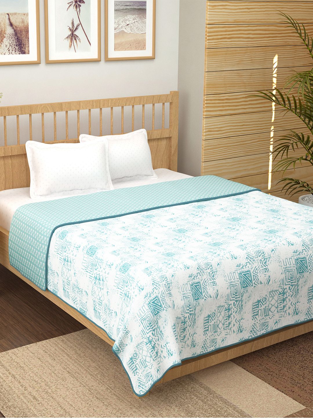 Story@home Blue & White Printed AC Room 150 GSM Reversible Cotton Double Bed Dohar