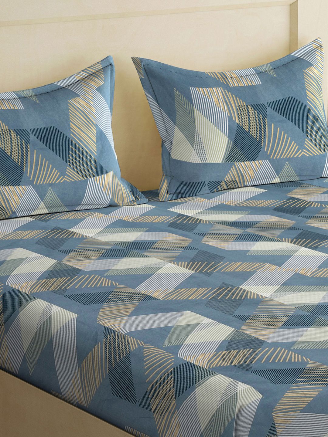 KLOTTHE Turquoise Blue Printed 300 TC Dilengkapi Cadar King Double Dengan 2 Sarung Bantal