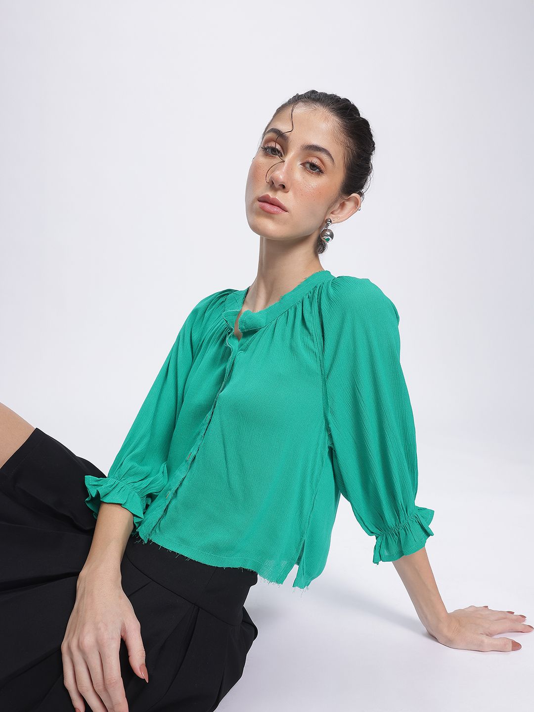 DressBerry Imperfectly Perfect Raw Edges Shirt-Style Top