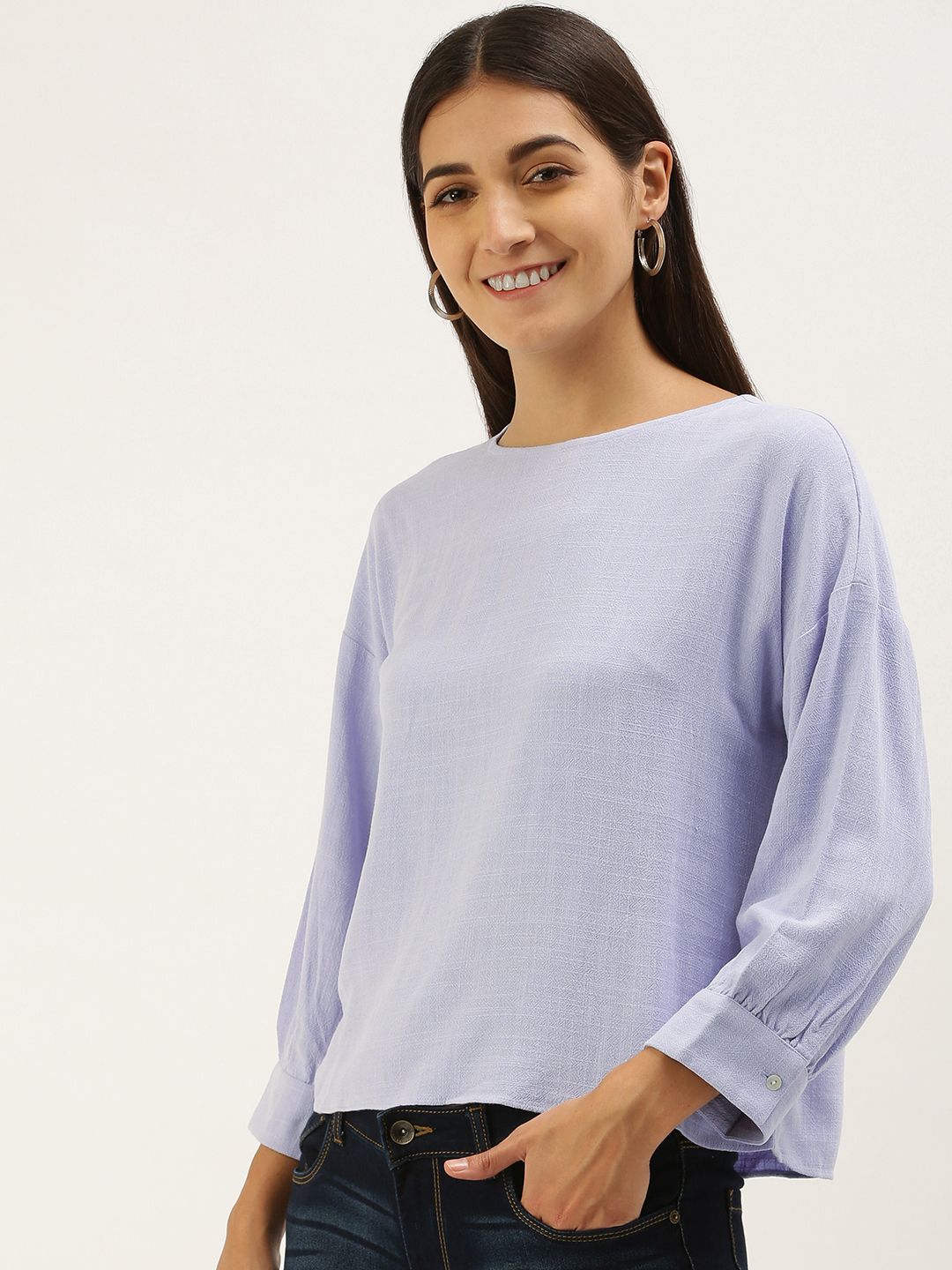 AND Women Lavender Self-Design Regular Top
