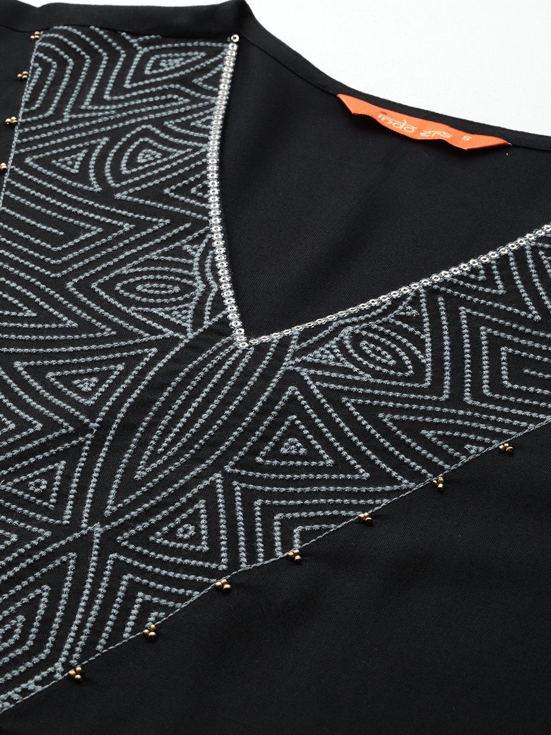 Indo Era Women Geometric Embroidered Sequinned Pure Cotton Kurta