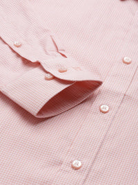 Raymond Men Peach-Coloured & Off-White Pure Cotton Self-Checked Slim Fit Formal Shirt