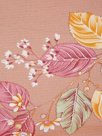 KLOTTHE Brown & Pink Floral Printed 400 TC Cotton Fitted Double King Bedsheets Set