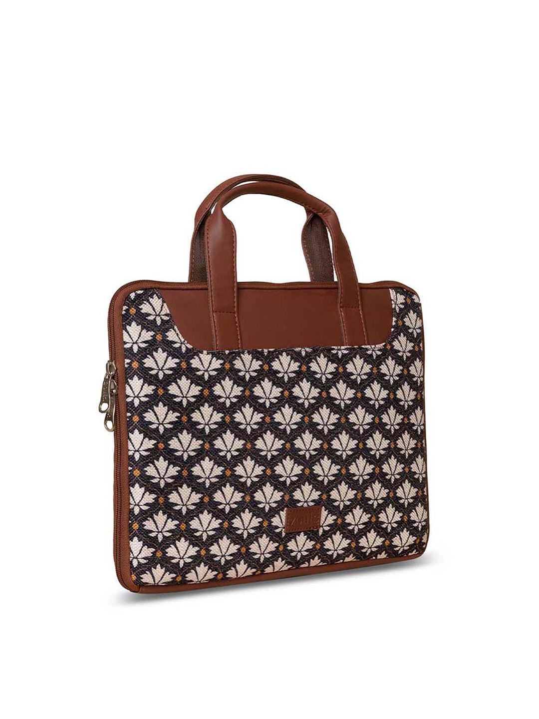 ZOUK Women Black & Brown Printed Jute Laptop Sleeve