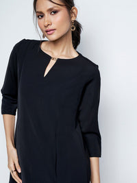 AND A-Line Key Hole Neck Three-Quarter Sleeves Dress