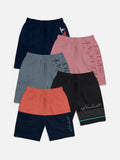 HELLCAT Boys Pack of 5 Typography Printed Cotton Mid-Rise Shorts